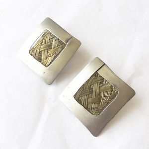 Artisan handmade silver and woven brass earrings